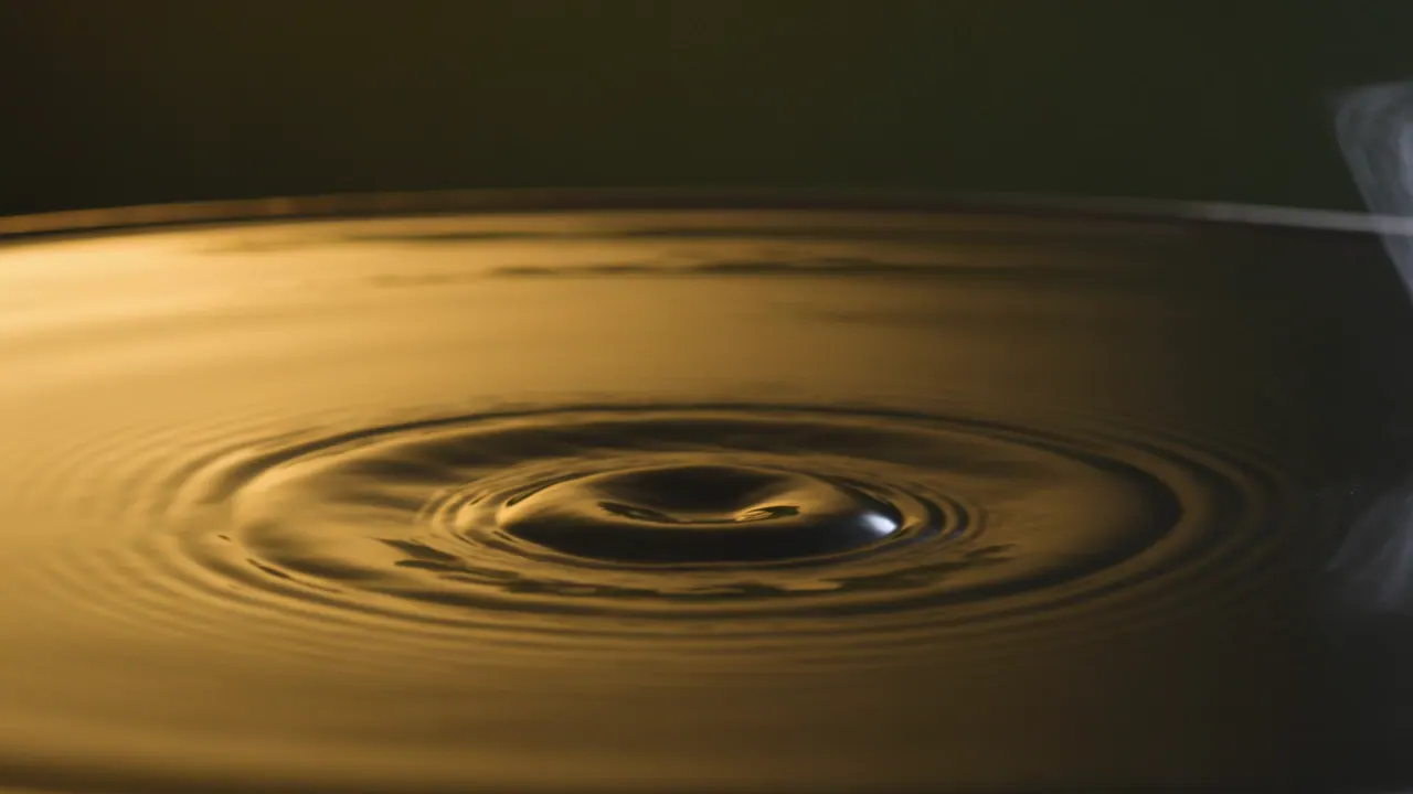 Una gota cae sobre el agua iluminada en oro del ritual de CPO Spa